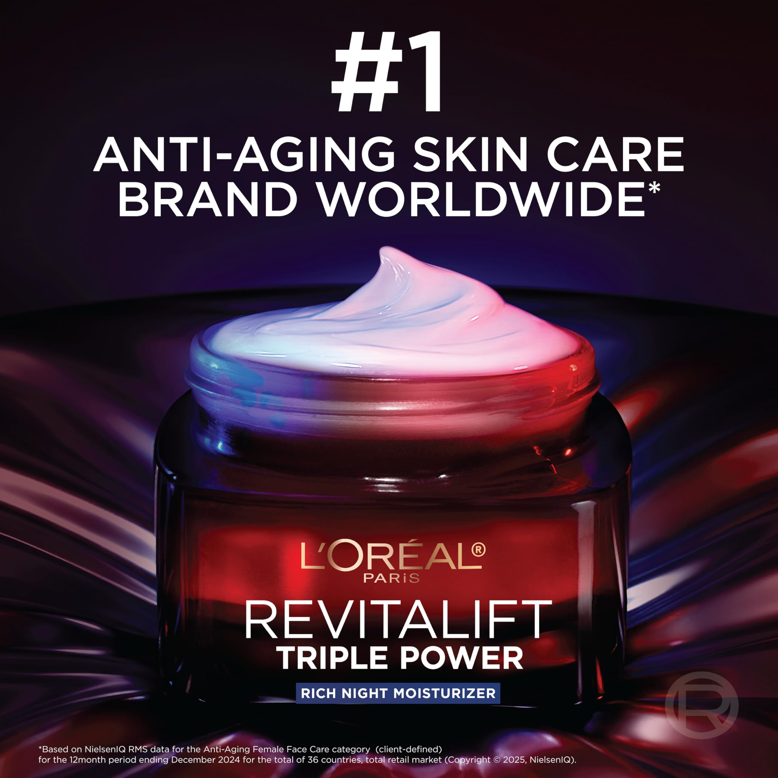 L'Oreal Paris cream on vanity showing skincare routine and visible smoothing