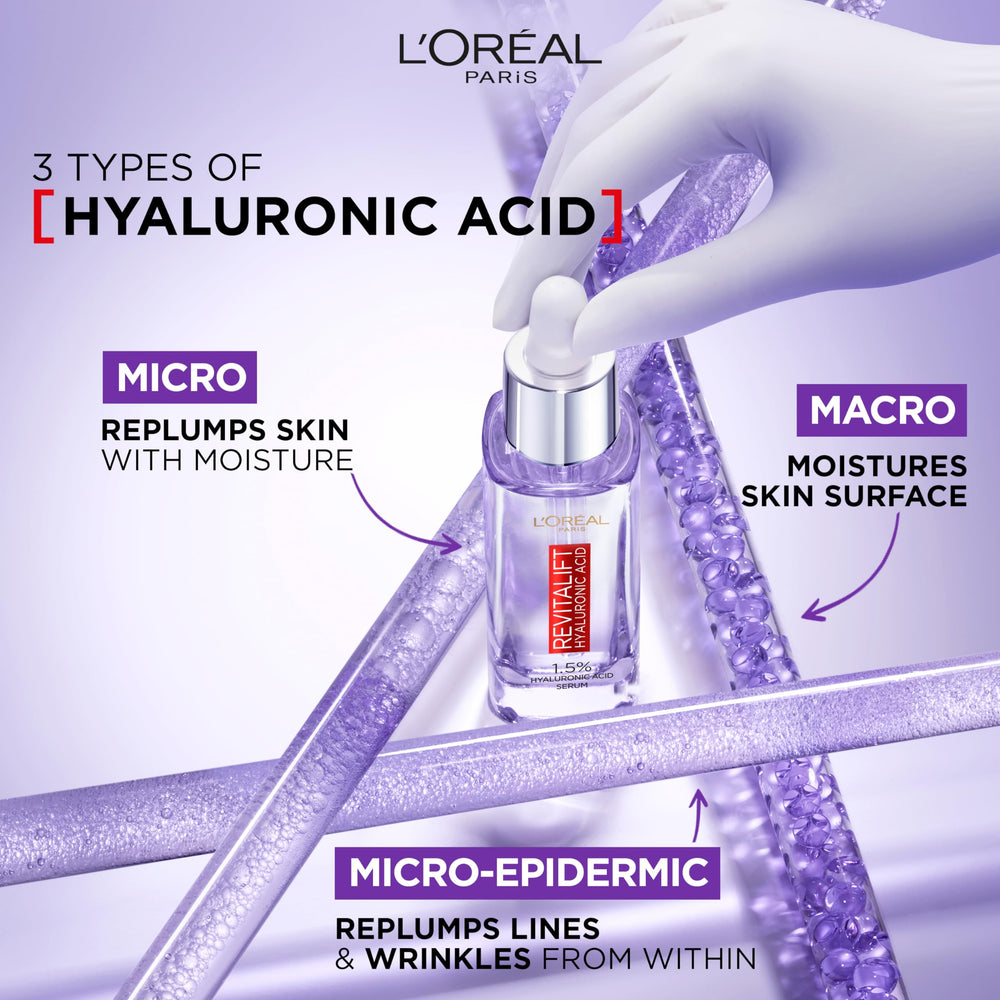 L'Oreal Paris product label highlighting 1.5% hyaluronic acid content