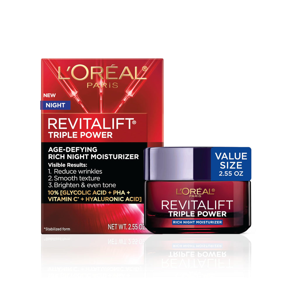 L'Oreal Paris jar front view showing premium night cream and anti-aging benefit