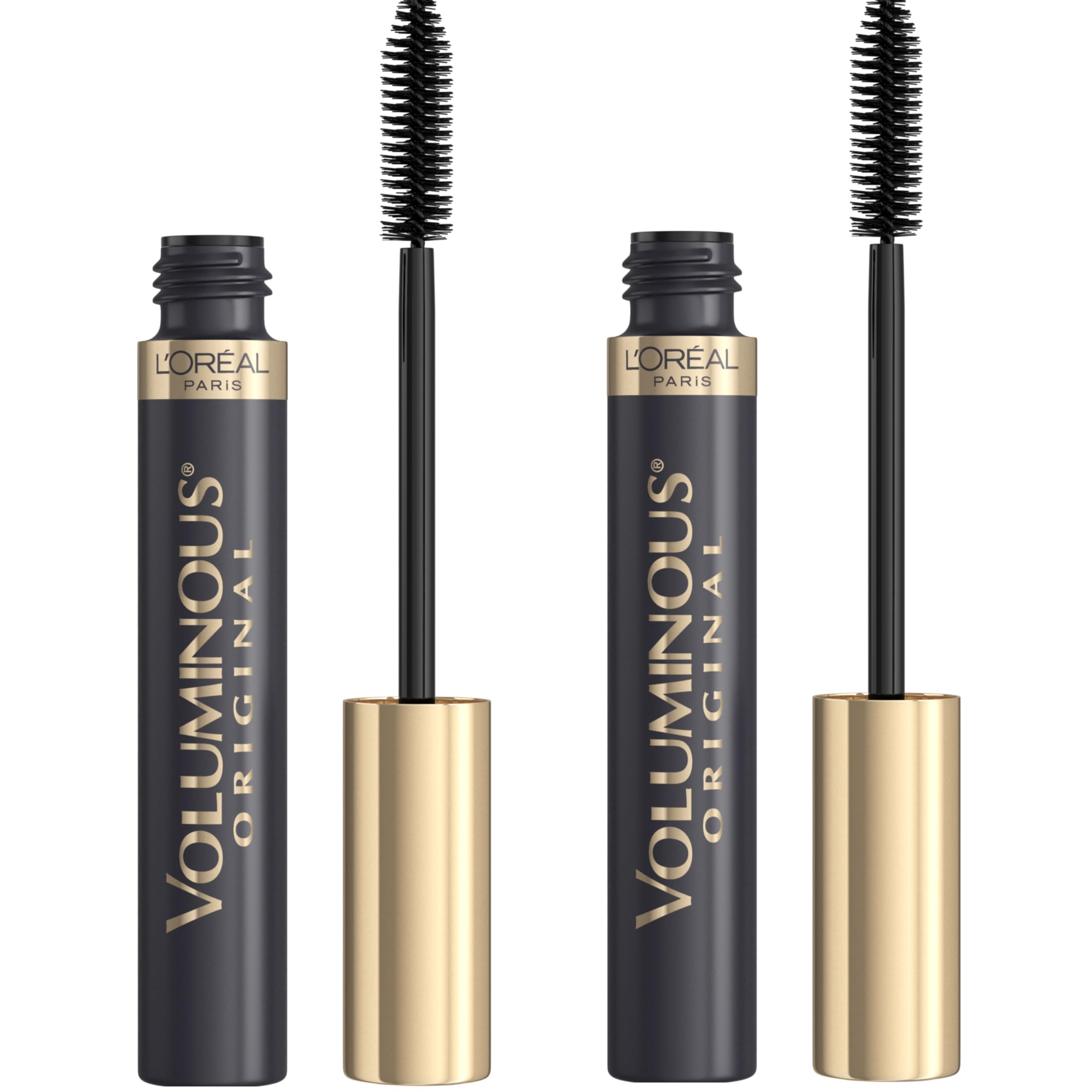 L'Oreal Paris front packaging of Voluminous Original mascara showing blackest black tube and label for easy identification