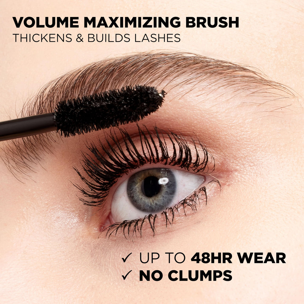 L'Oreal Paris black mascara texture swipe showing rich pigment and smooth finish benefit