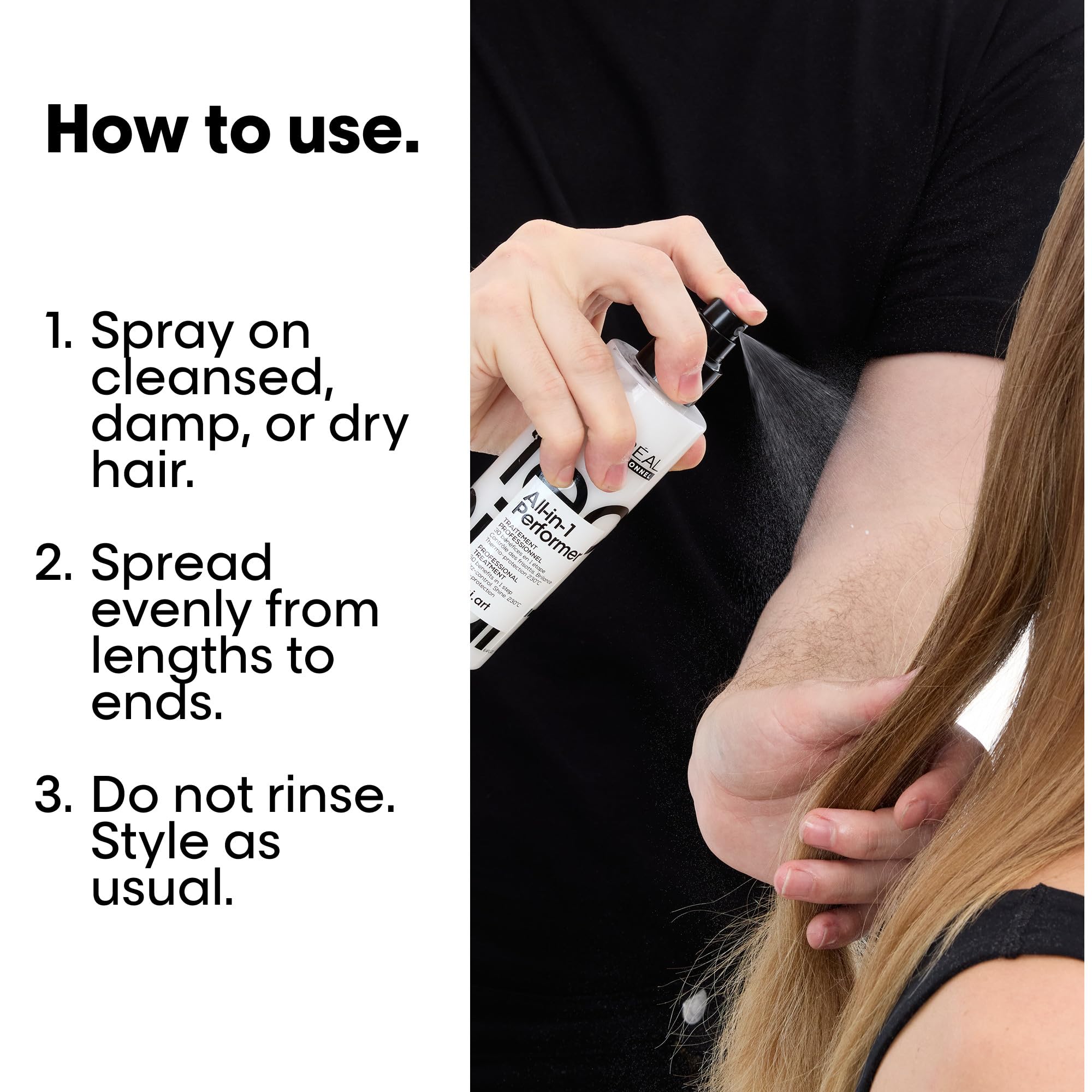 L'Oréal Professionnel bottle in hand to show actual size and travel convenience