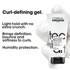 L'Oréal Professionnel product being applied to damp hair for defined curl formation