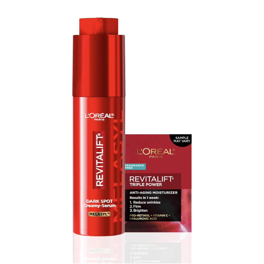 L'Oreal Paris front packaging showing bottle and box, highlights product benefits