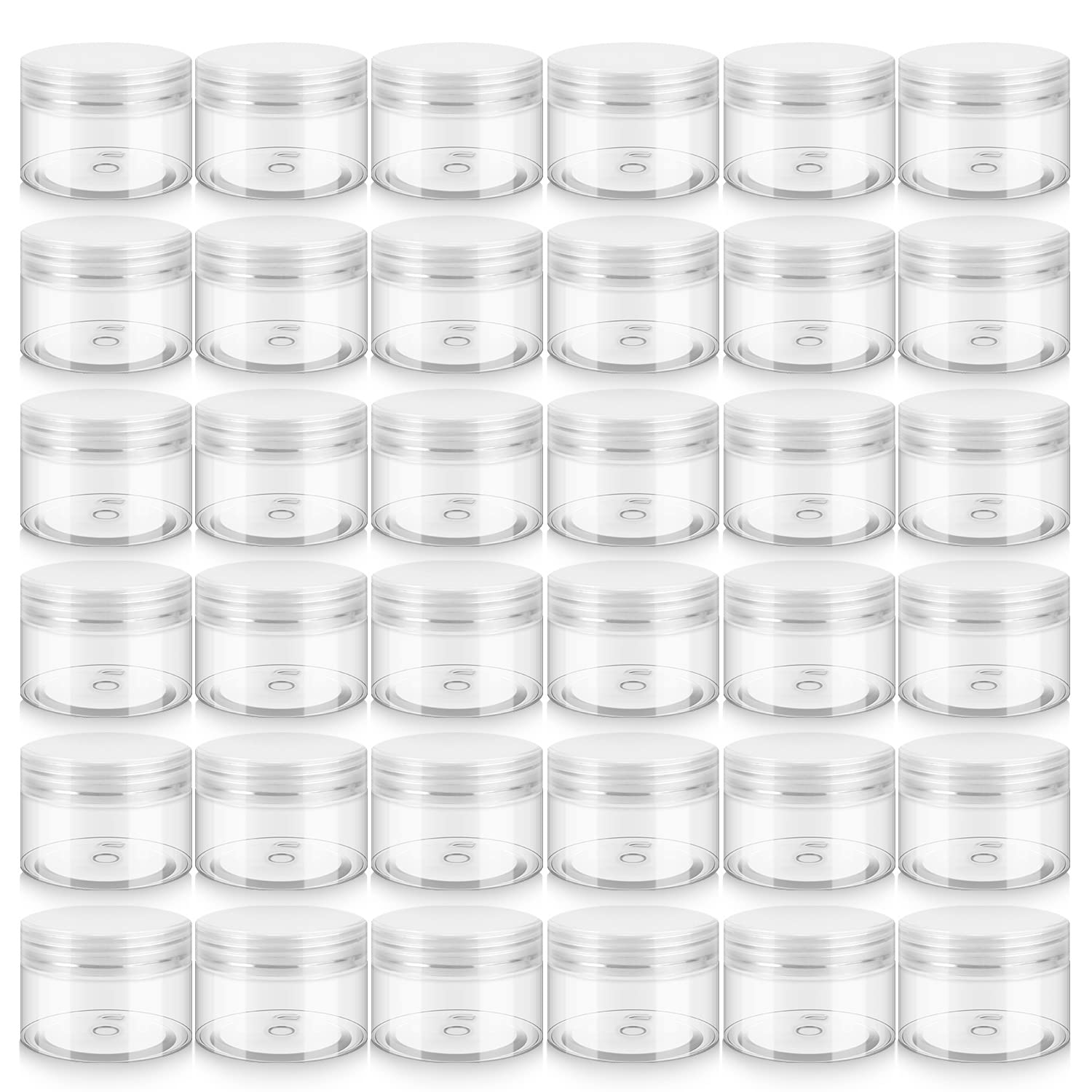 Loretoy front packaging showing 36 clear jars and white lids for organized storage
