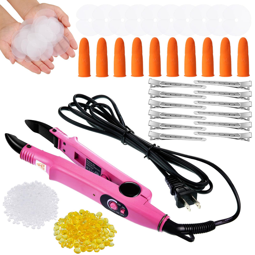 Lothee front view of pink kit showing iron and accessories for convenient styling