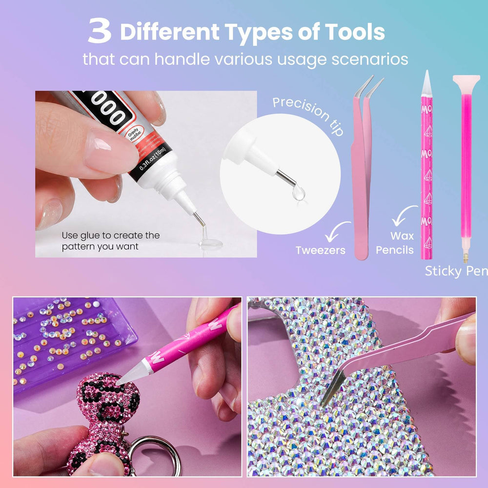LOTWOW glue, tweezers, scoop and pens laid out for quick project startup