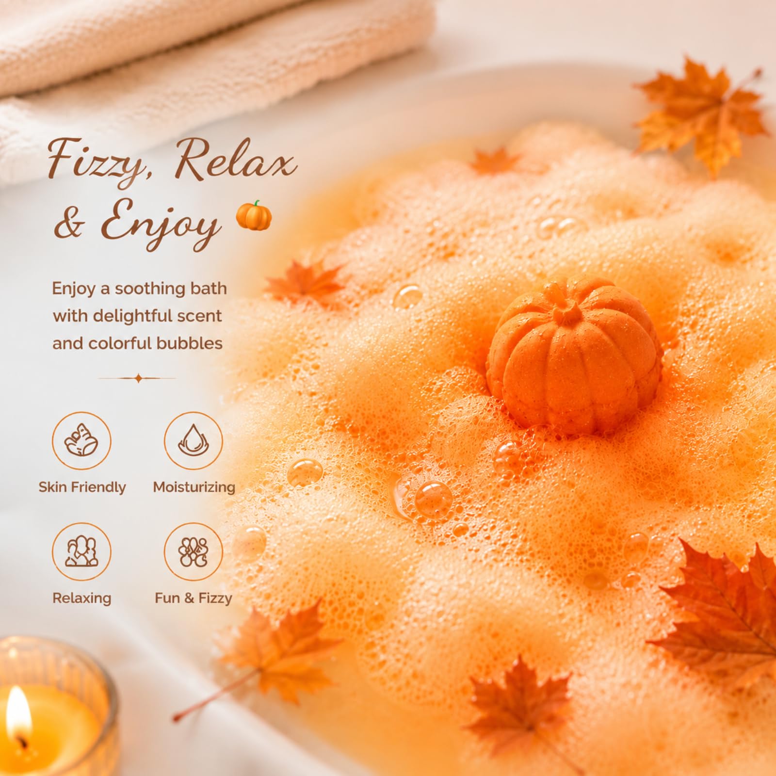 Lounsweer pumpkin bath bomb held in hand to show compact size and scale