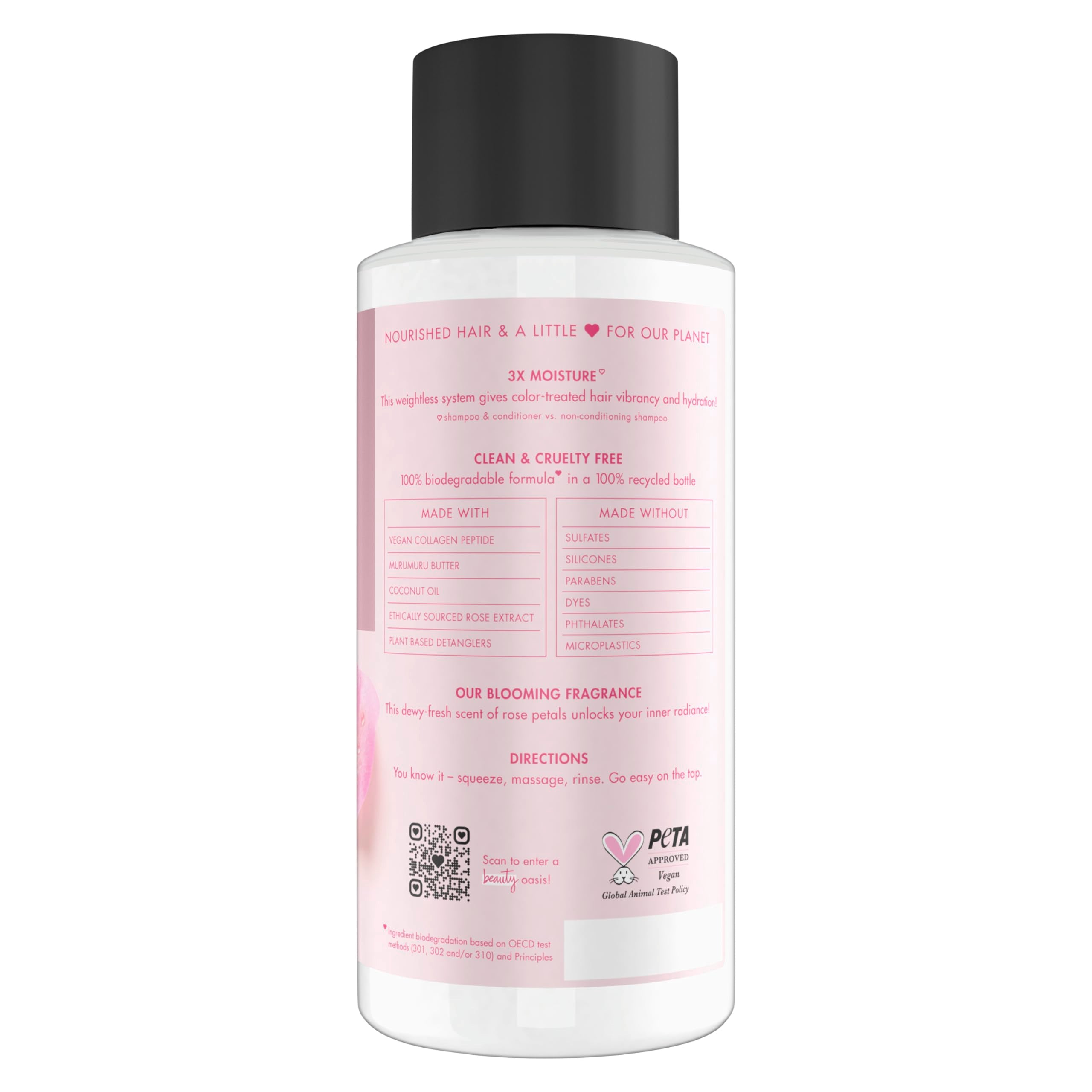 Love Beauty and Planet back label with ingredients and certifications for clarity