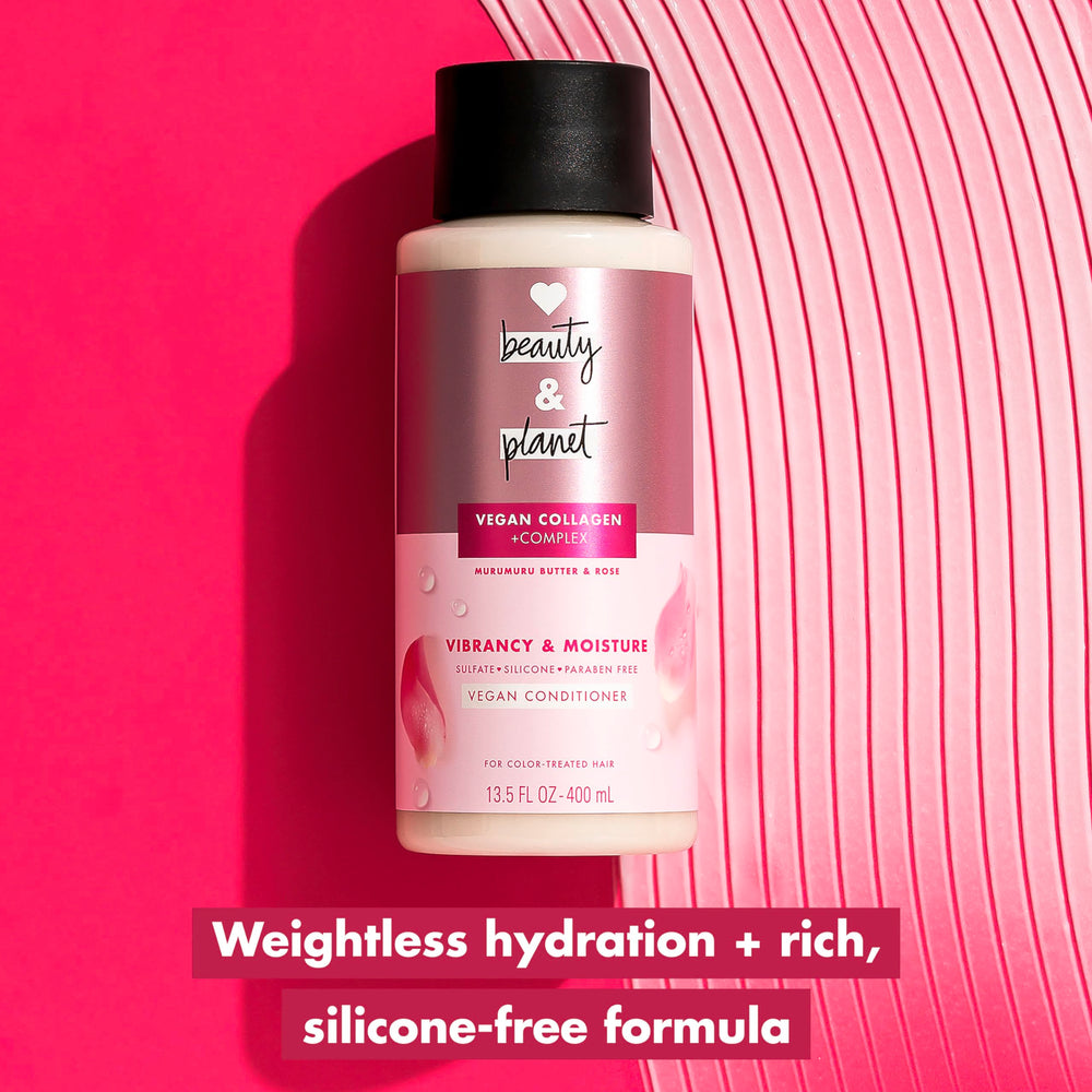 Love Beauty and Planet applying conditioner to mid-lengths for detangling benefit