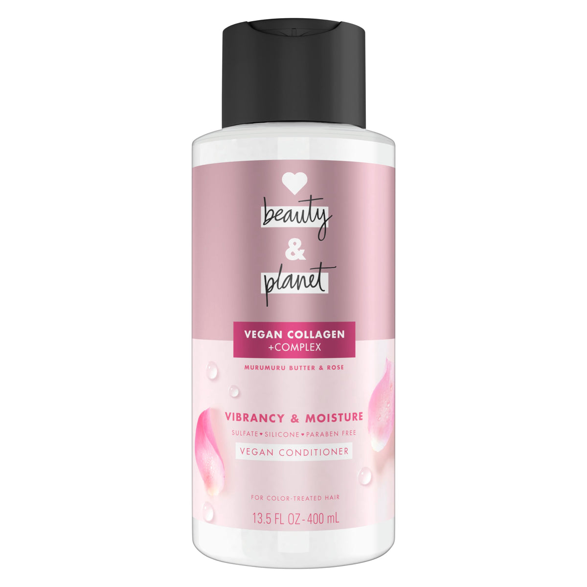 Love Beauty and Planet front bottle showing product and rose fragrance benefit
