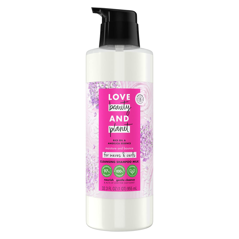 Love Beauty and Planet front bottle showing 32 oz label and curl benefits