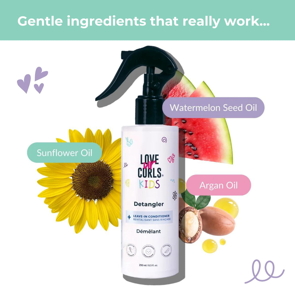 Love Ur Curls ingredients label showing natural seed oils and mildness benefit
