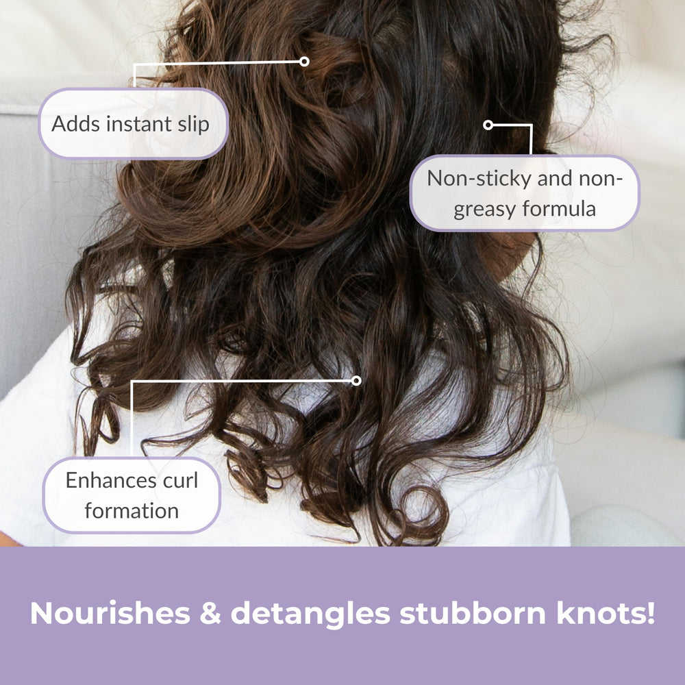 Love Ur Curls being applied to child hair demonstrating gentler combing benefit