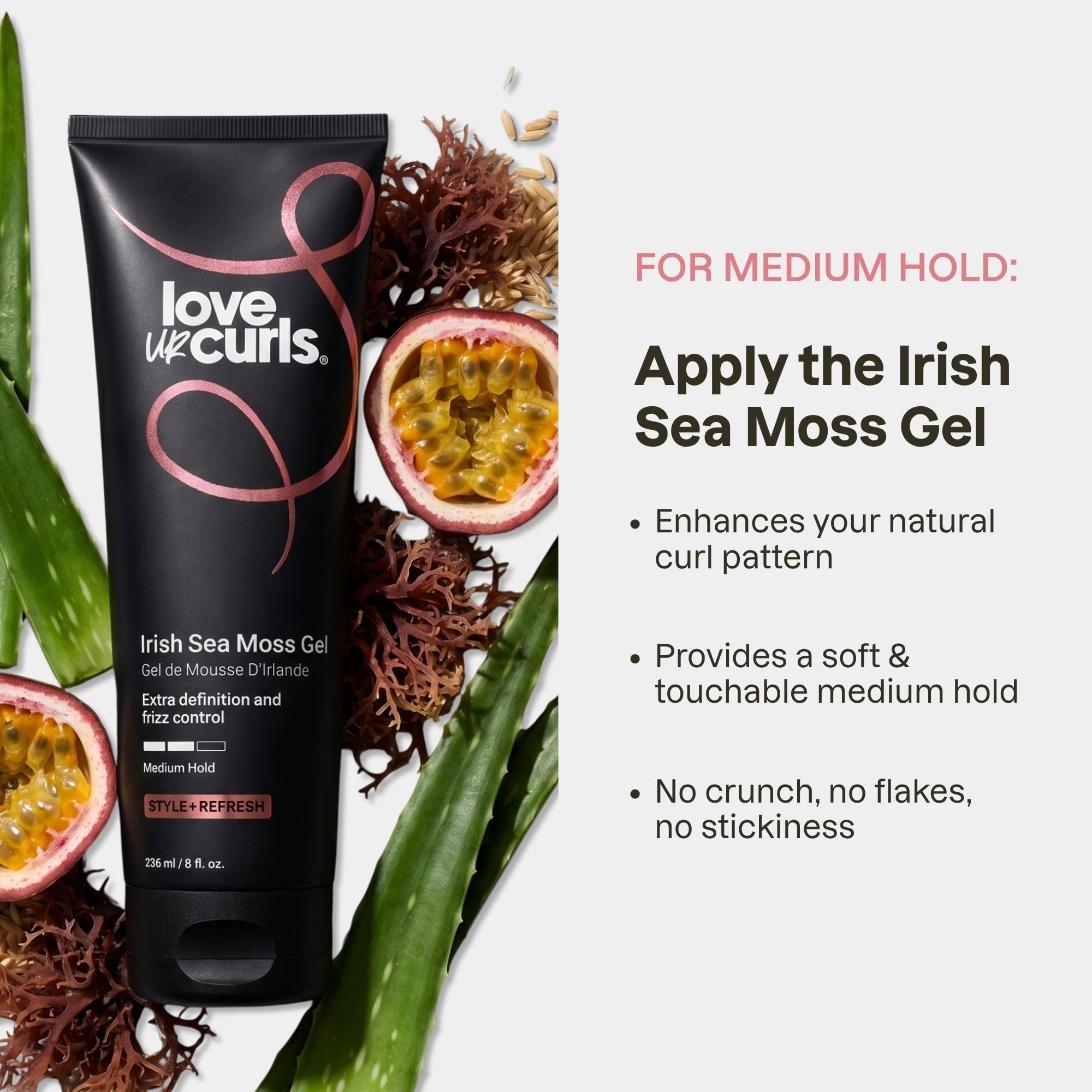 Love Ur Curls sea moss gel jar top view showcasing clear gel for lightweight hold