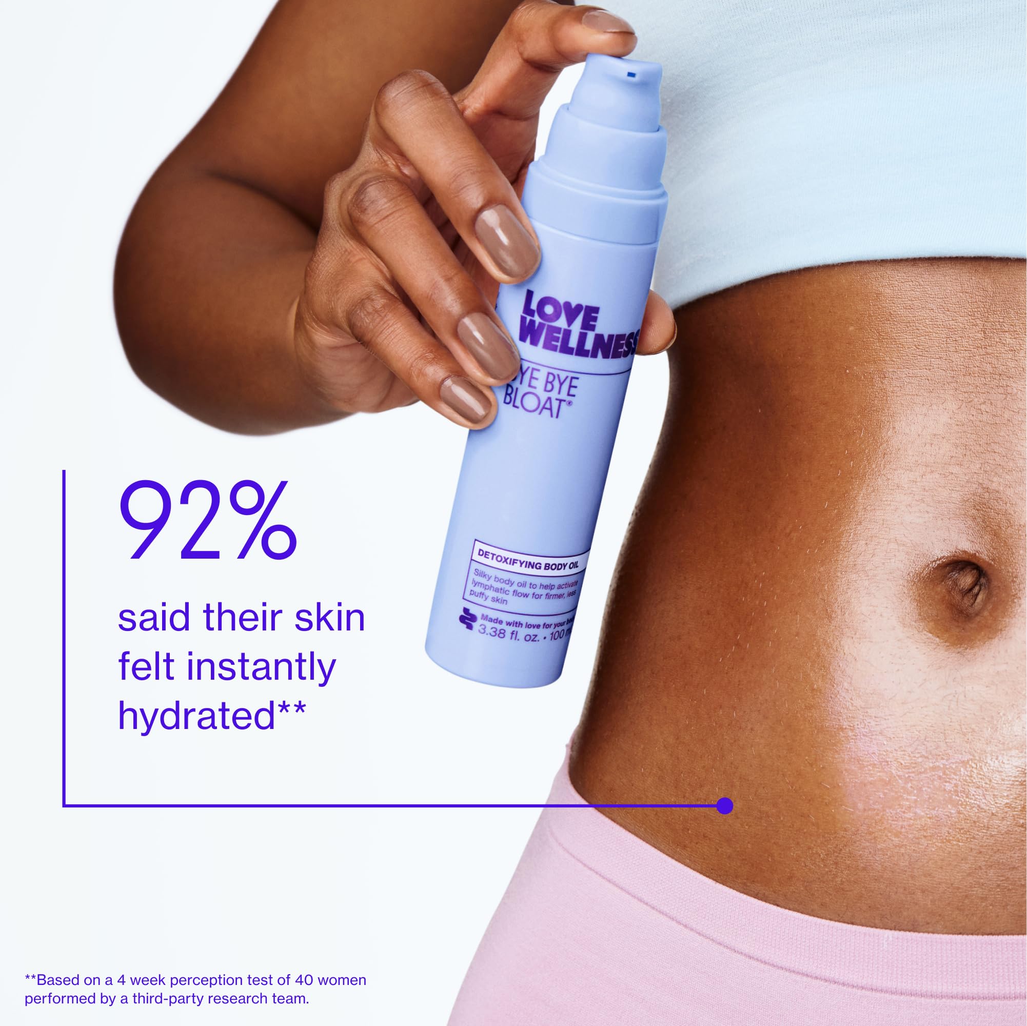 Love Wellness massaged into legs with upward strokes for smoother skin
