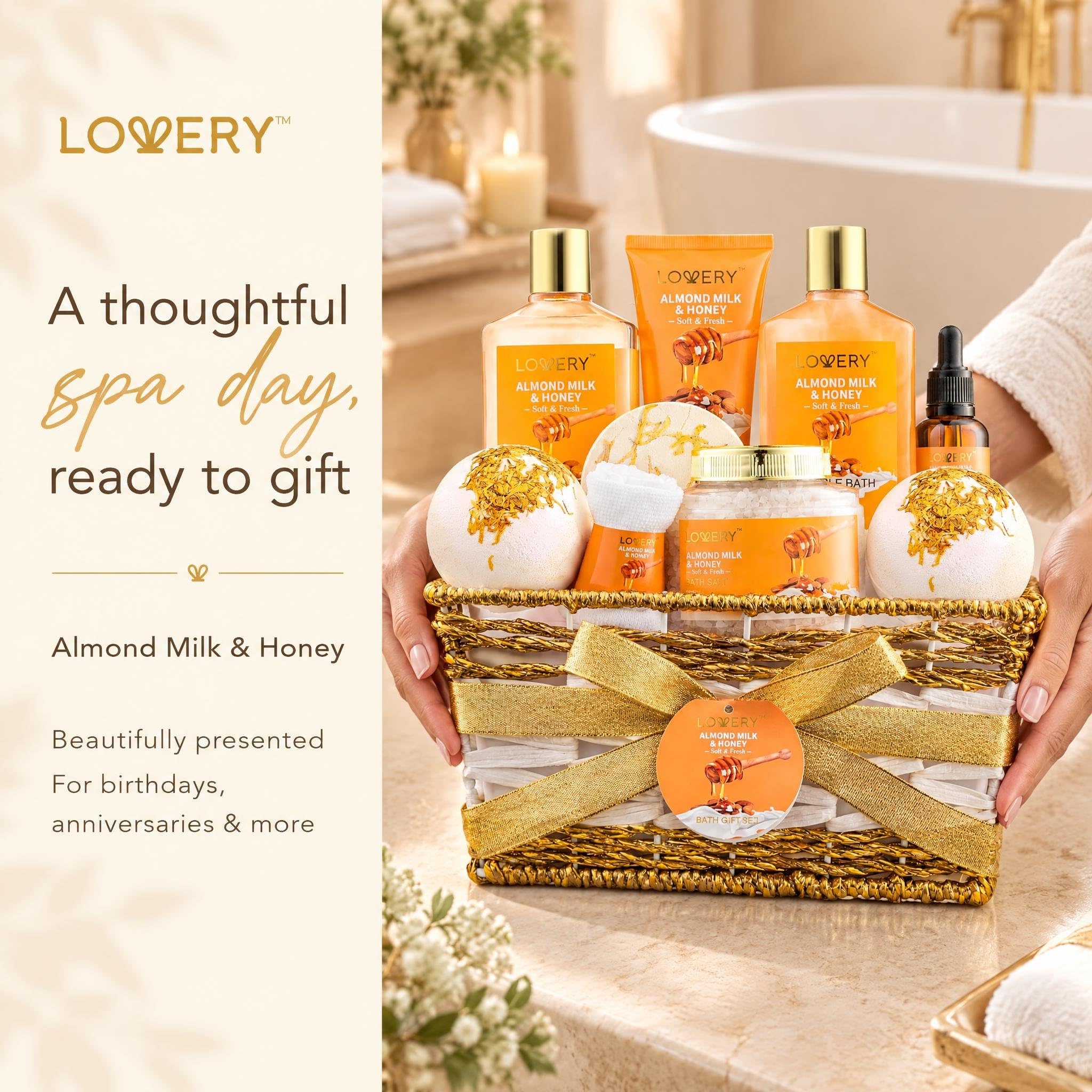 LOVERY bath salts in bowl with spoon — soothing soak and mineral relaxation