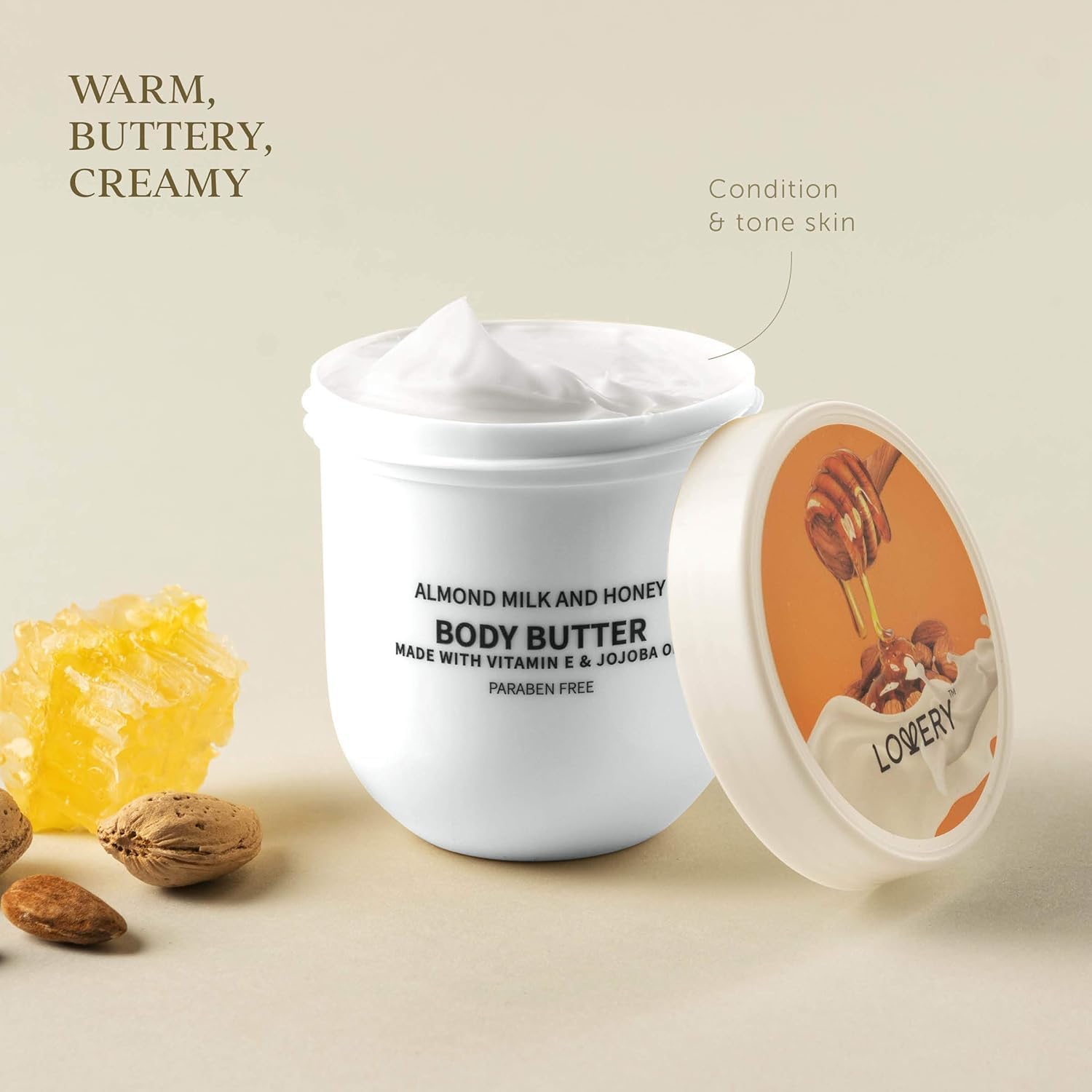 LOVERY jar beside a ruler showing 8oz size for clear portion estimate