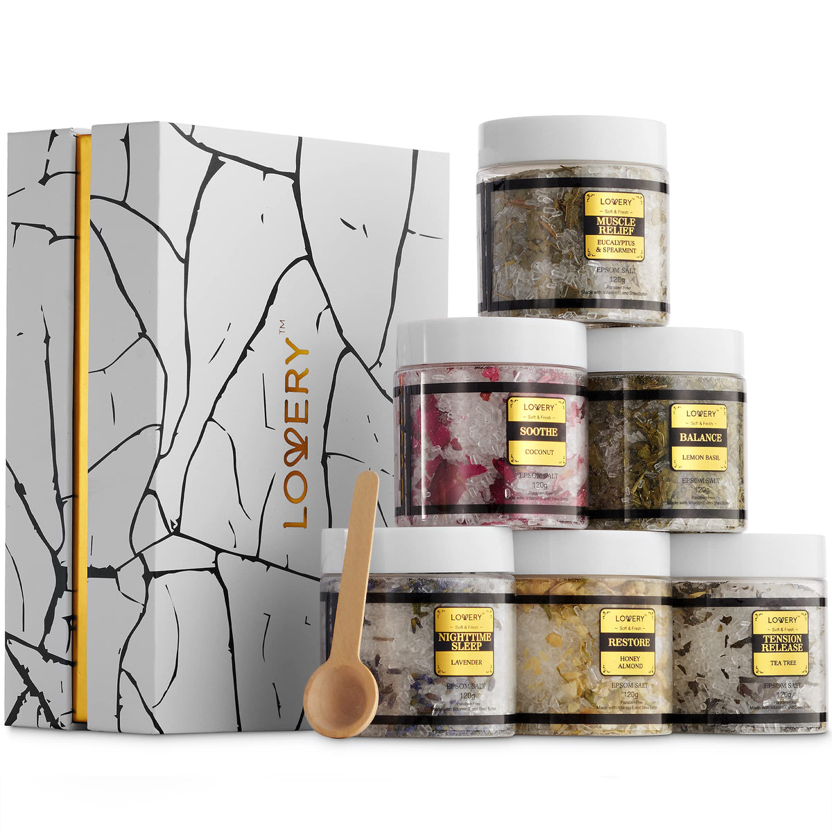 LOVERY gift box front display showing elegant marble and gold packaging benefit ready-to-give