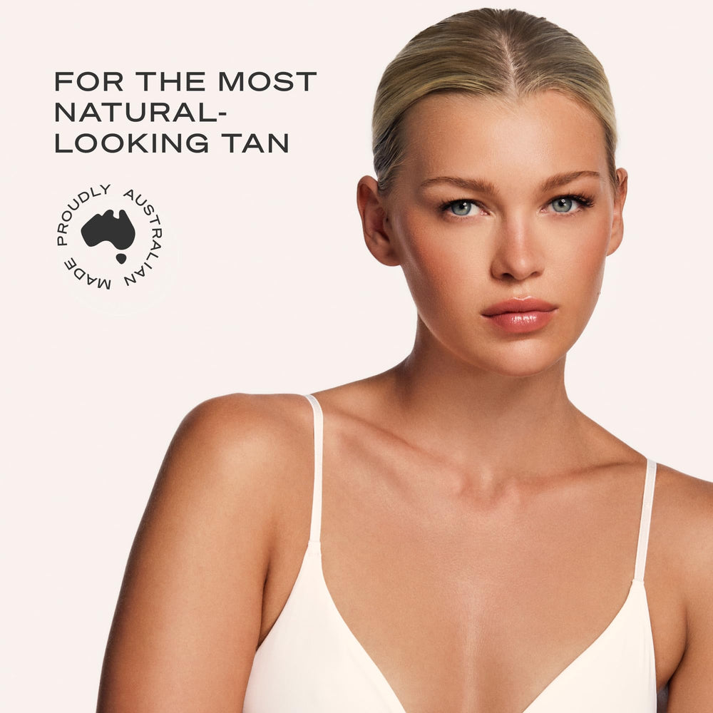 Loving Tan before and after medium tan comparison, highlights natural-looking bronze