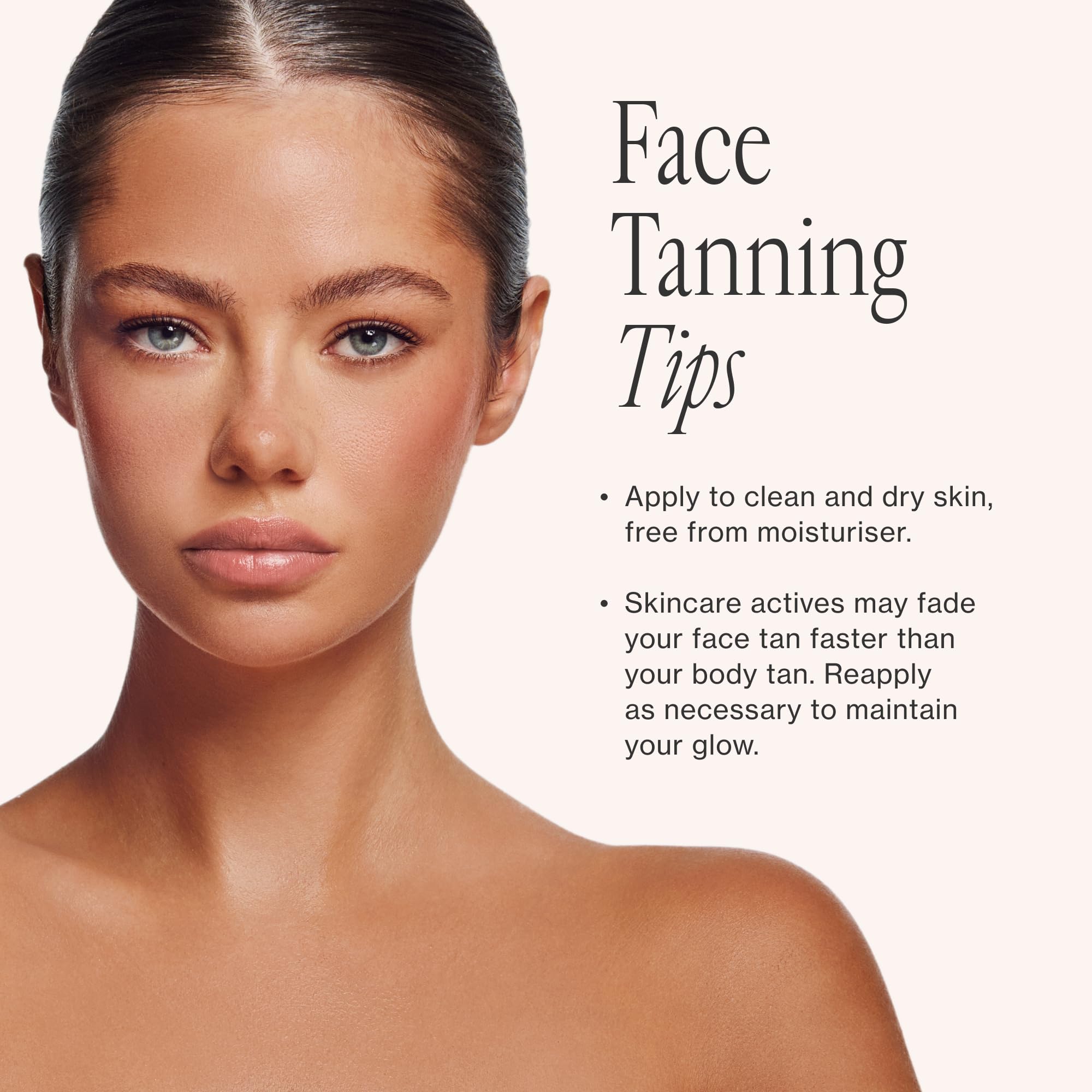 Loving Tan before and after model face showing natural, buildable bronzed result without streaks