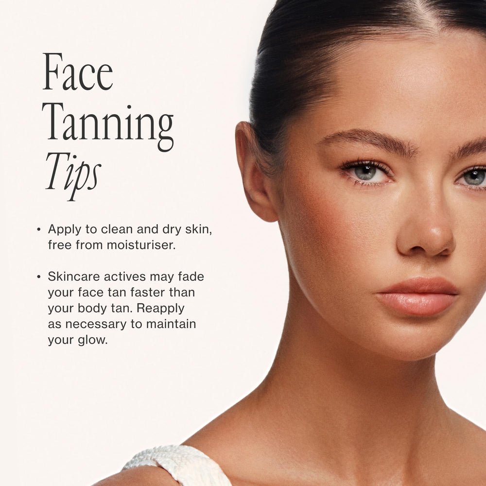 Loving Tan before and after face comparison demonstrating natural-looking gradual tan