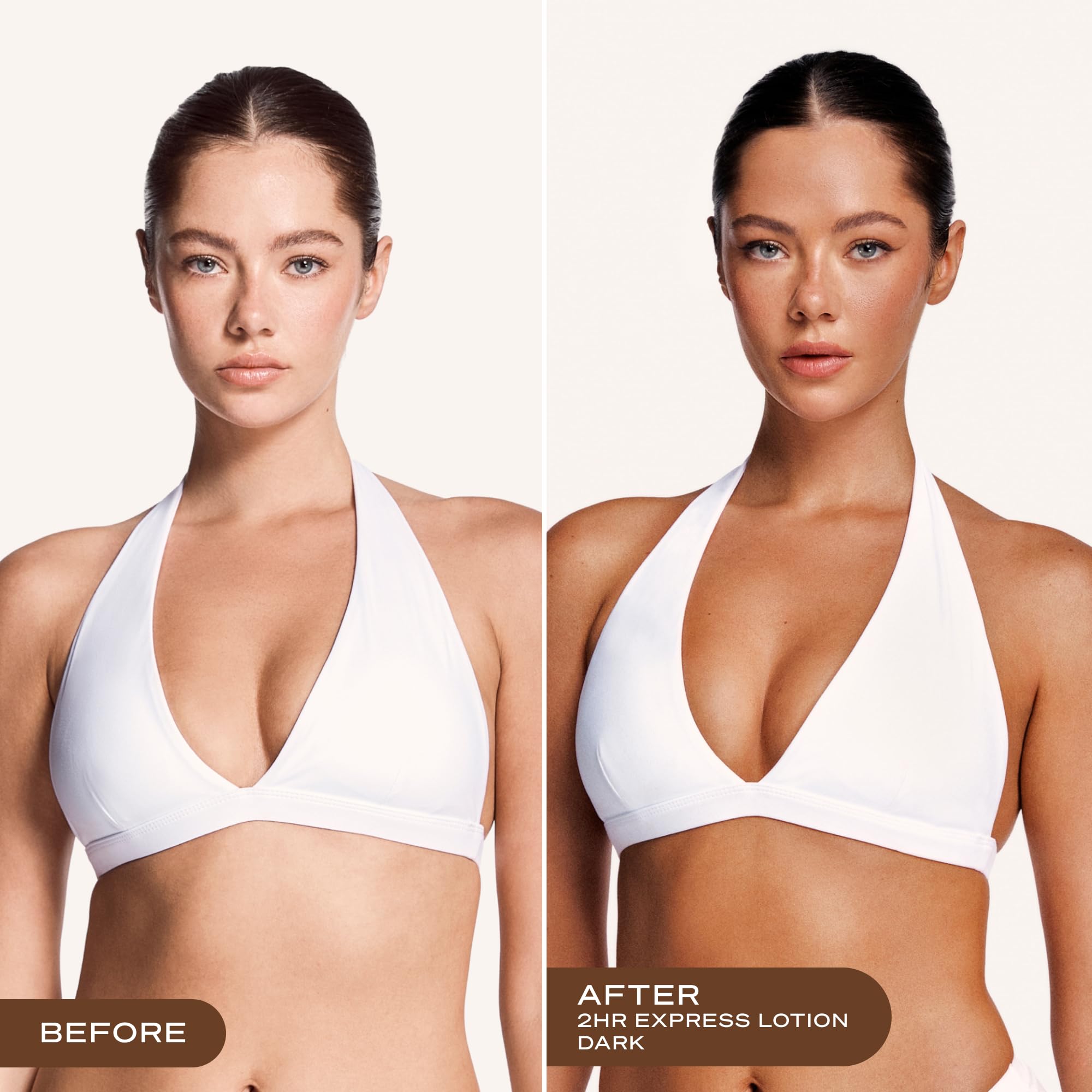Loving Tan pump and label close-up highlighting directions and tinted guide benefit