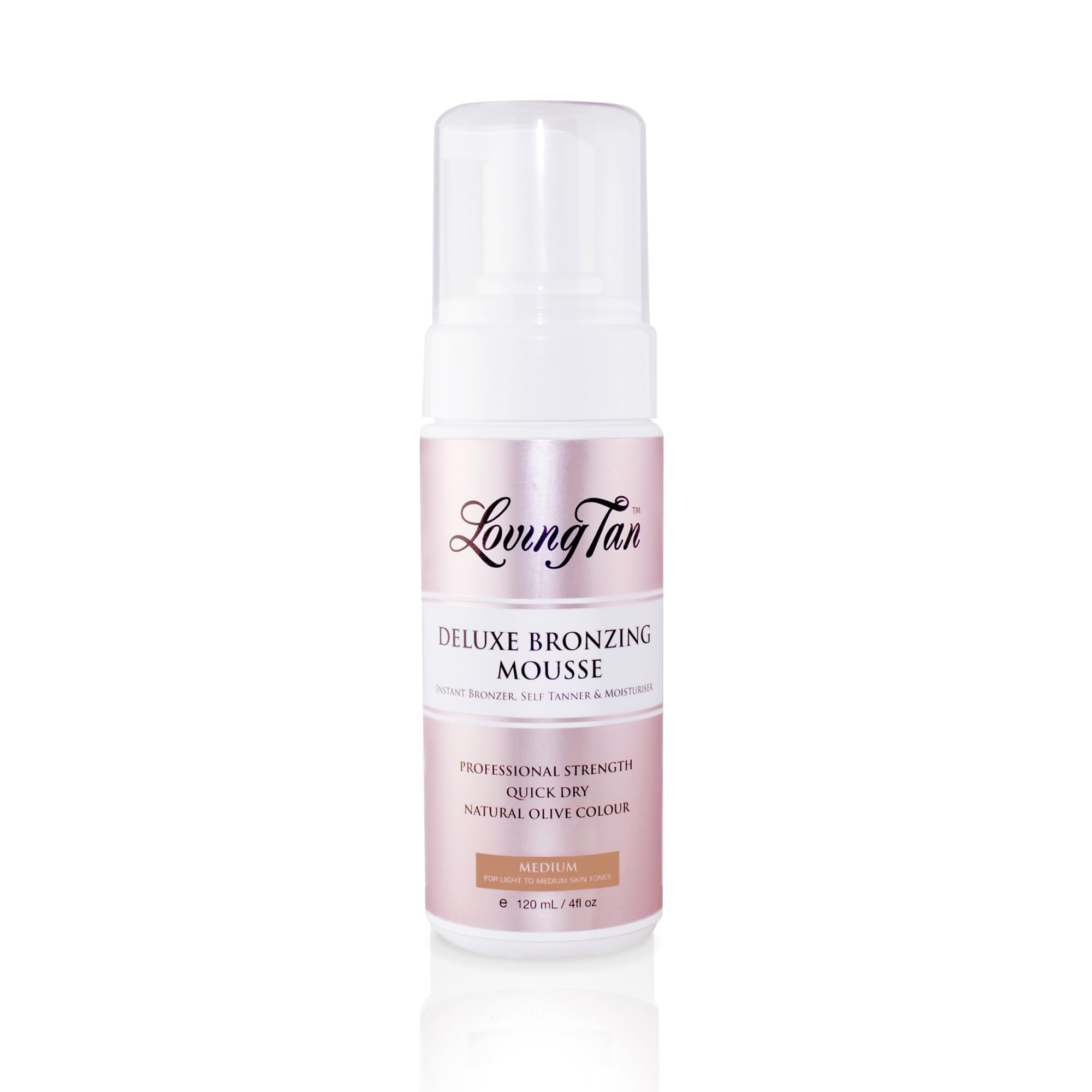 Loving Tan front packaging showing mousse bottle and branding, promotes professional finish