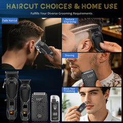LQT LED display closeup showing battery and oil reminders for reliable grooming