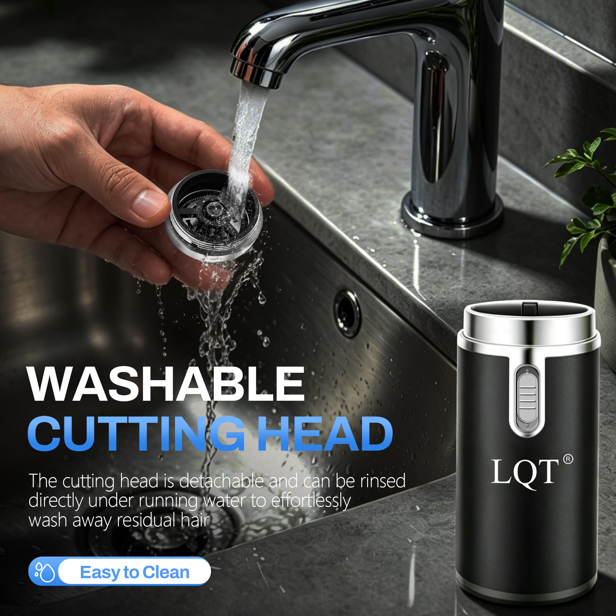 LQT LED flashlight illuminating beard for clearer grooming