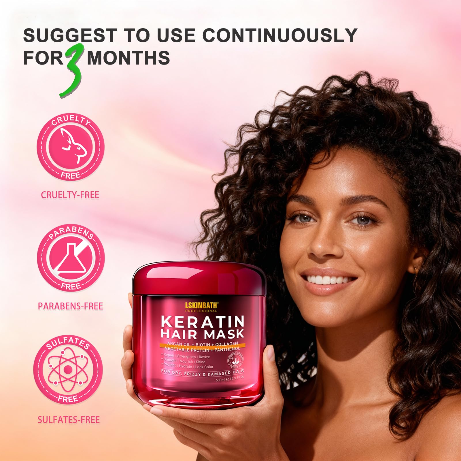 LSKINBATH label close-up listing keratin, collagen and plant proteins