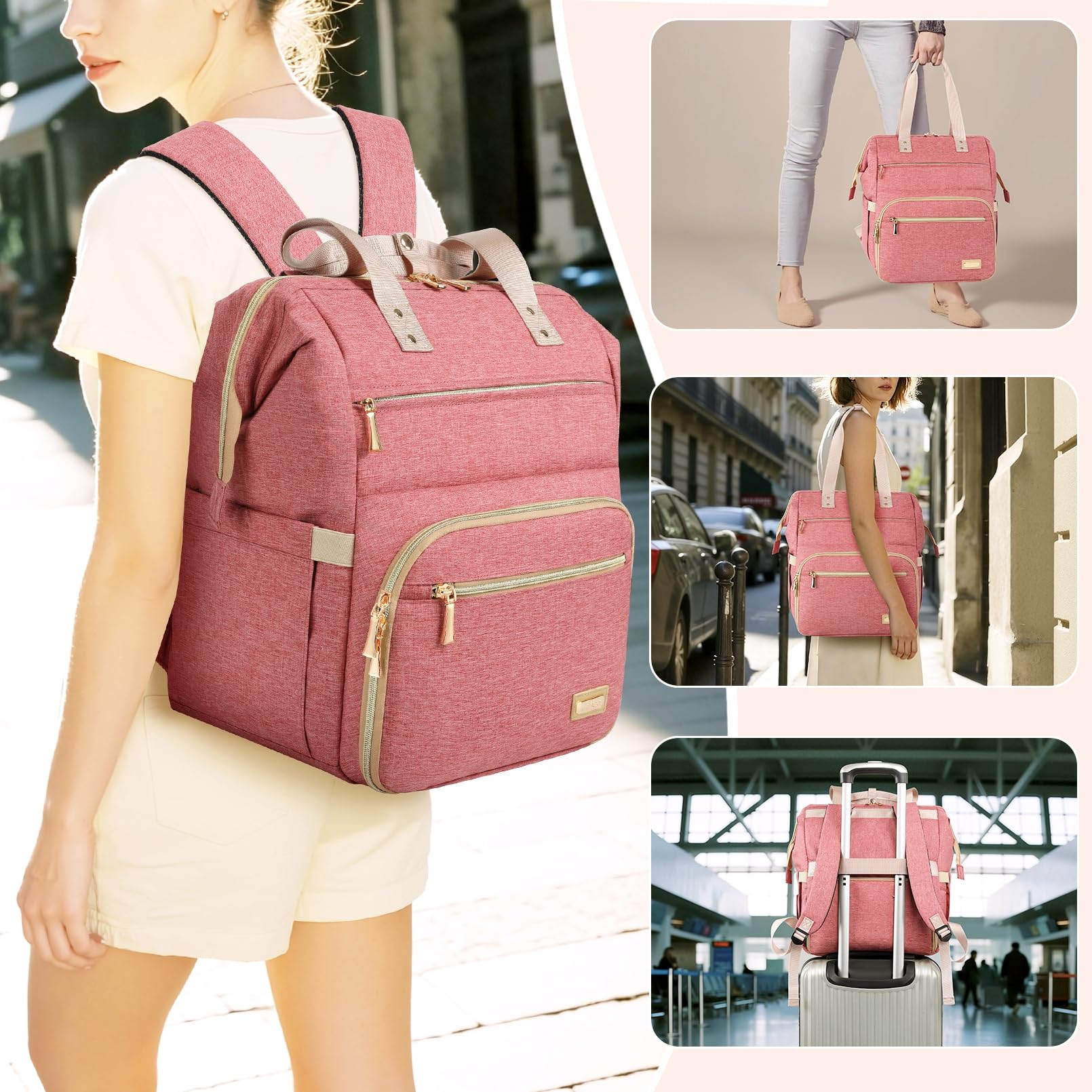 LTINVECK back luggage strap attached to suitcase enabling hands-free travel