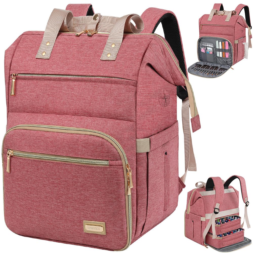 LTINVECK front view of pink organizer backpack showing durable design and easy access
