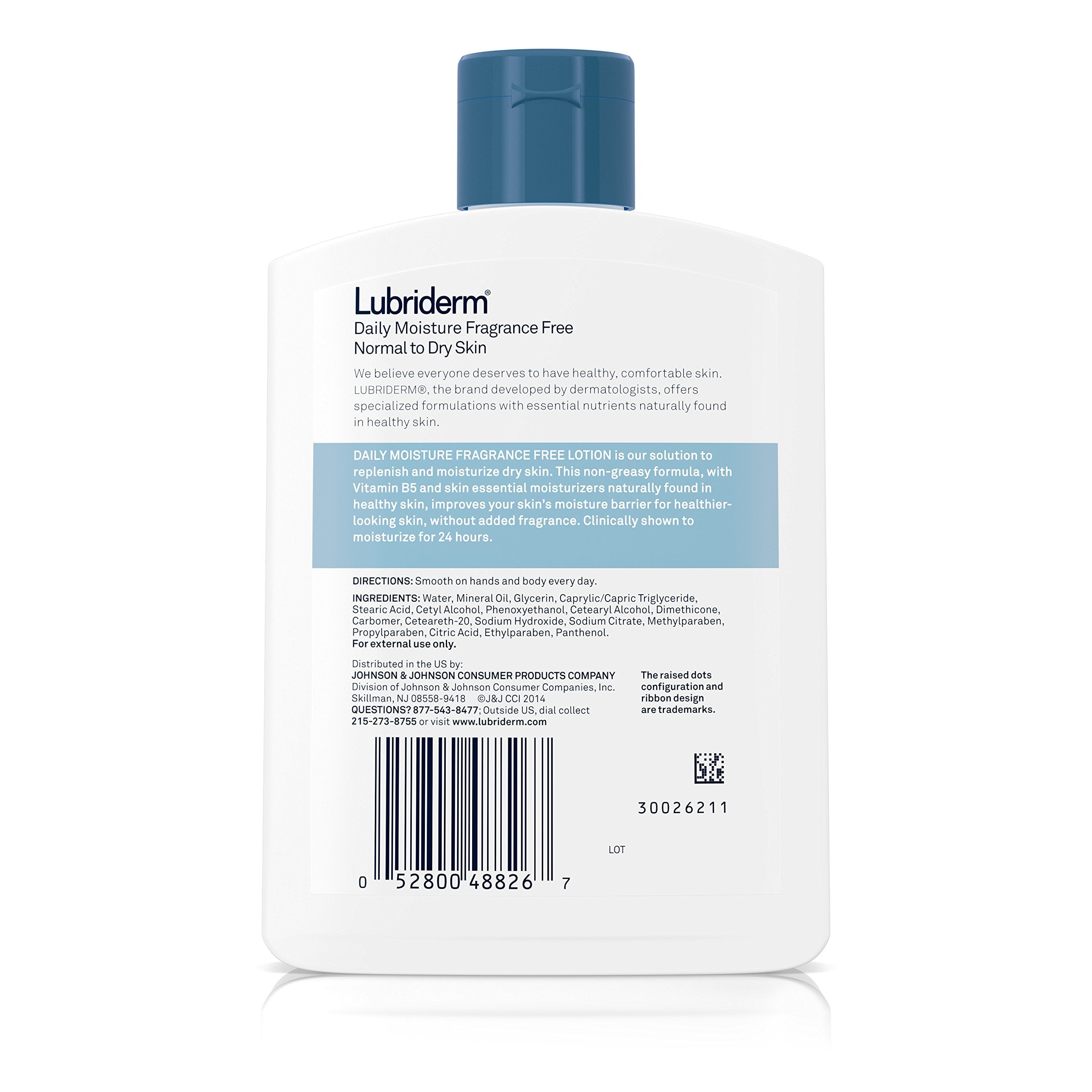 Lubriderm in bathroom lifestyle scene showing convenient daily use and travel-ready size