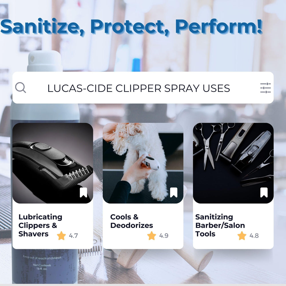 LUCAS-CIDE on bathroom shelf illustrating home grooming readiness
