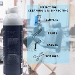 LUCAS-CIDE being applied to clipper blade to remove hair and grime