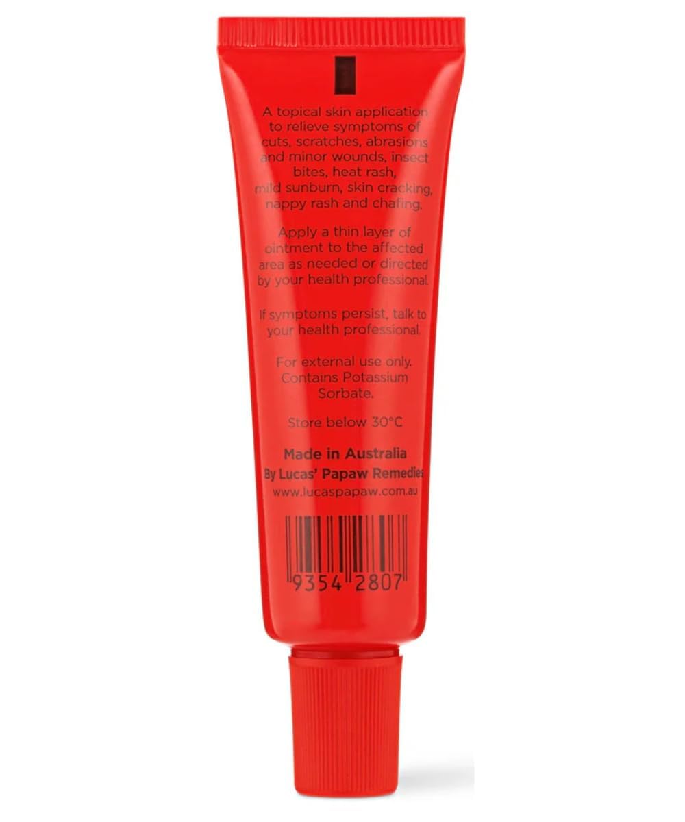 Lucas Papaw open tube demonstrating direct lip application for quick touch-ups