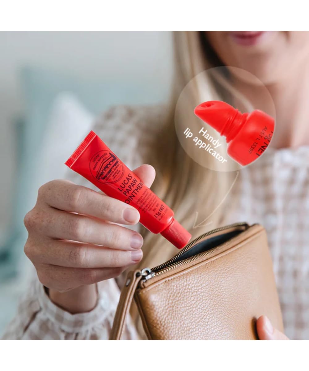 Lucas Papaw tube in hand illustrating compact 15g size and portability