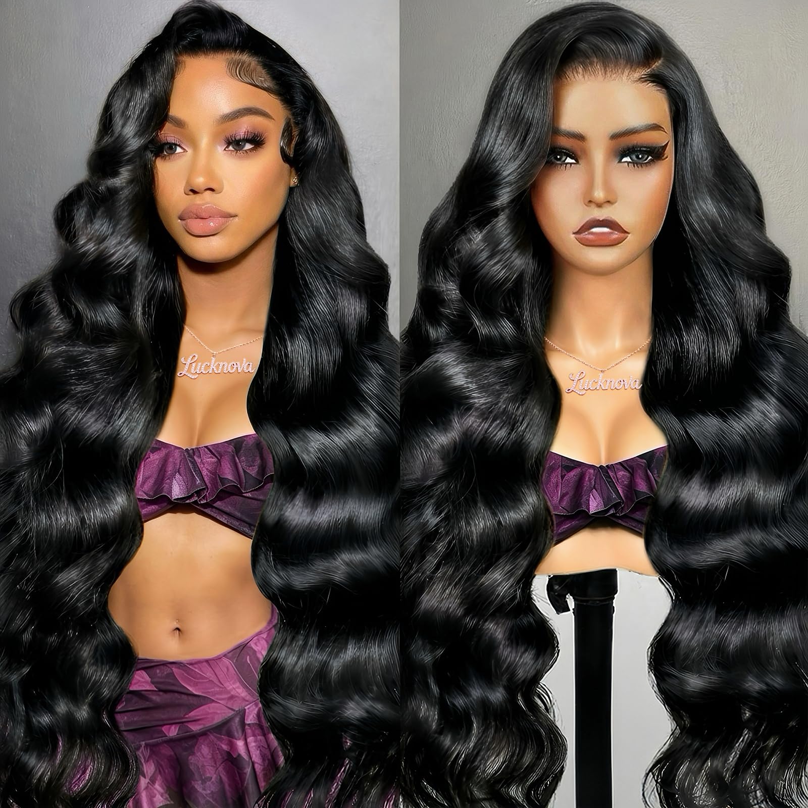 LUCKNOVA front view 30-inch body wave wig shows natural volume and realistic hairline benefits