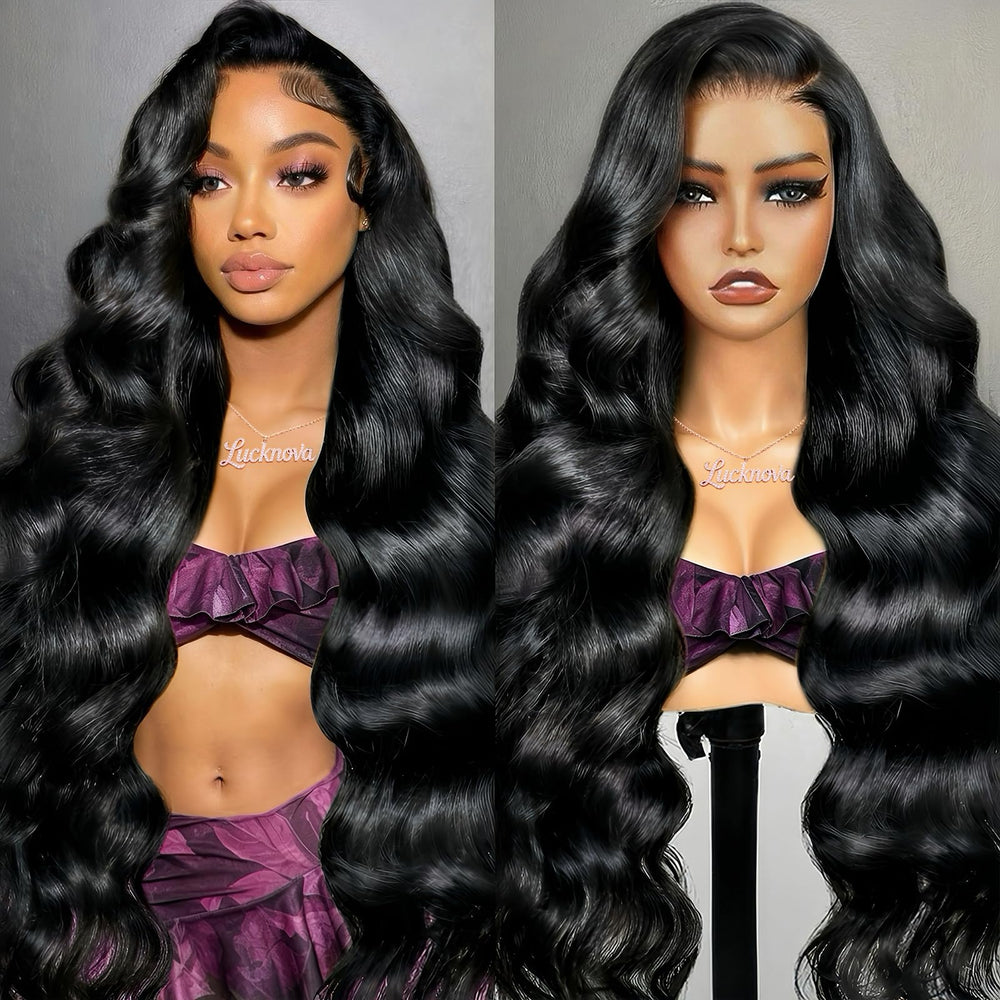 LUCKNOVA front view 30-inch body wave wig shows natural volume and realistic hairline benefits