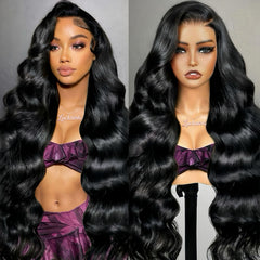 LUCKNOVA front view 30-inch body wave wig shows natural volume and realistic hairline benefits