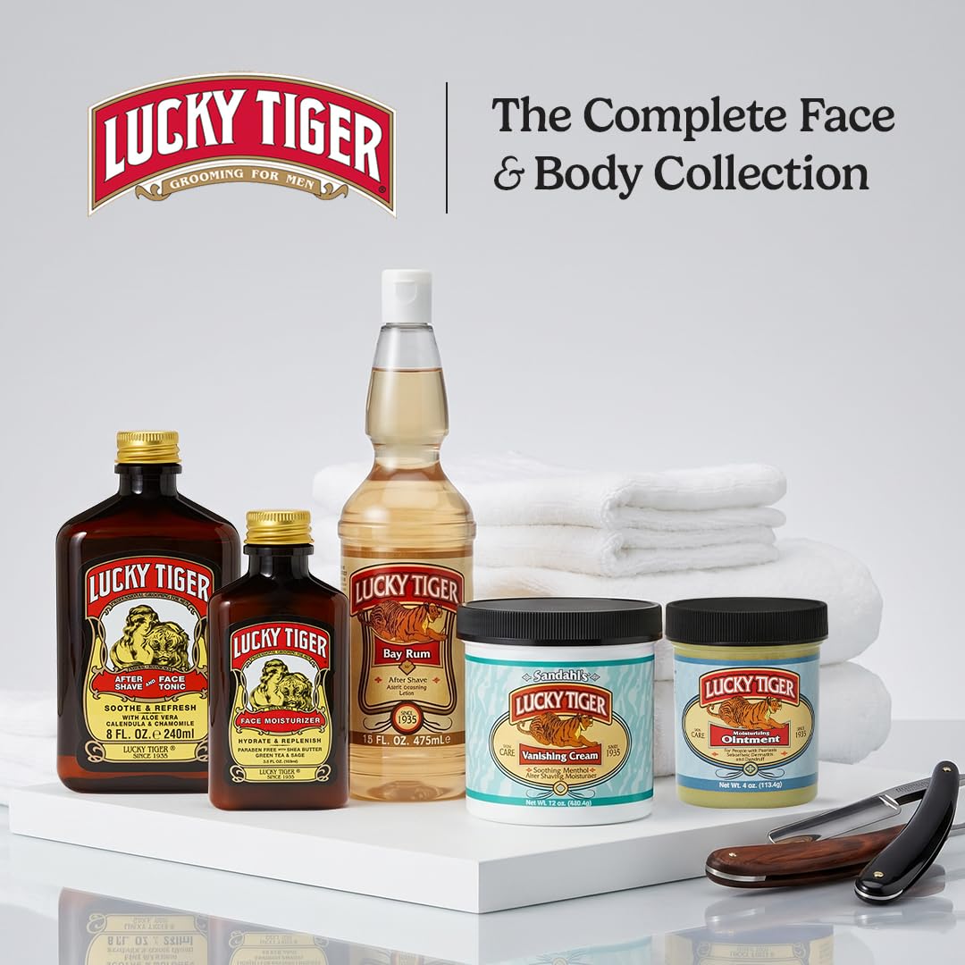 Lucky Tiger used by man after shave demonstrating reduced redness and comfortable finish