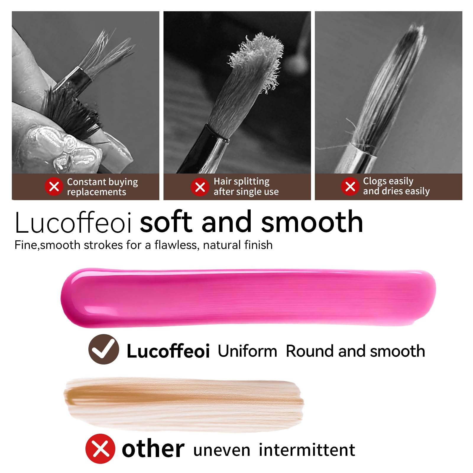 Lucoffeoi bristle close-up showing fine, dense fibers for smooth gel application