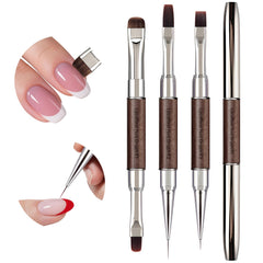 Lucoffeoi front packaging showing three dual-end nail brushes for organized storage and gifting