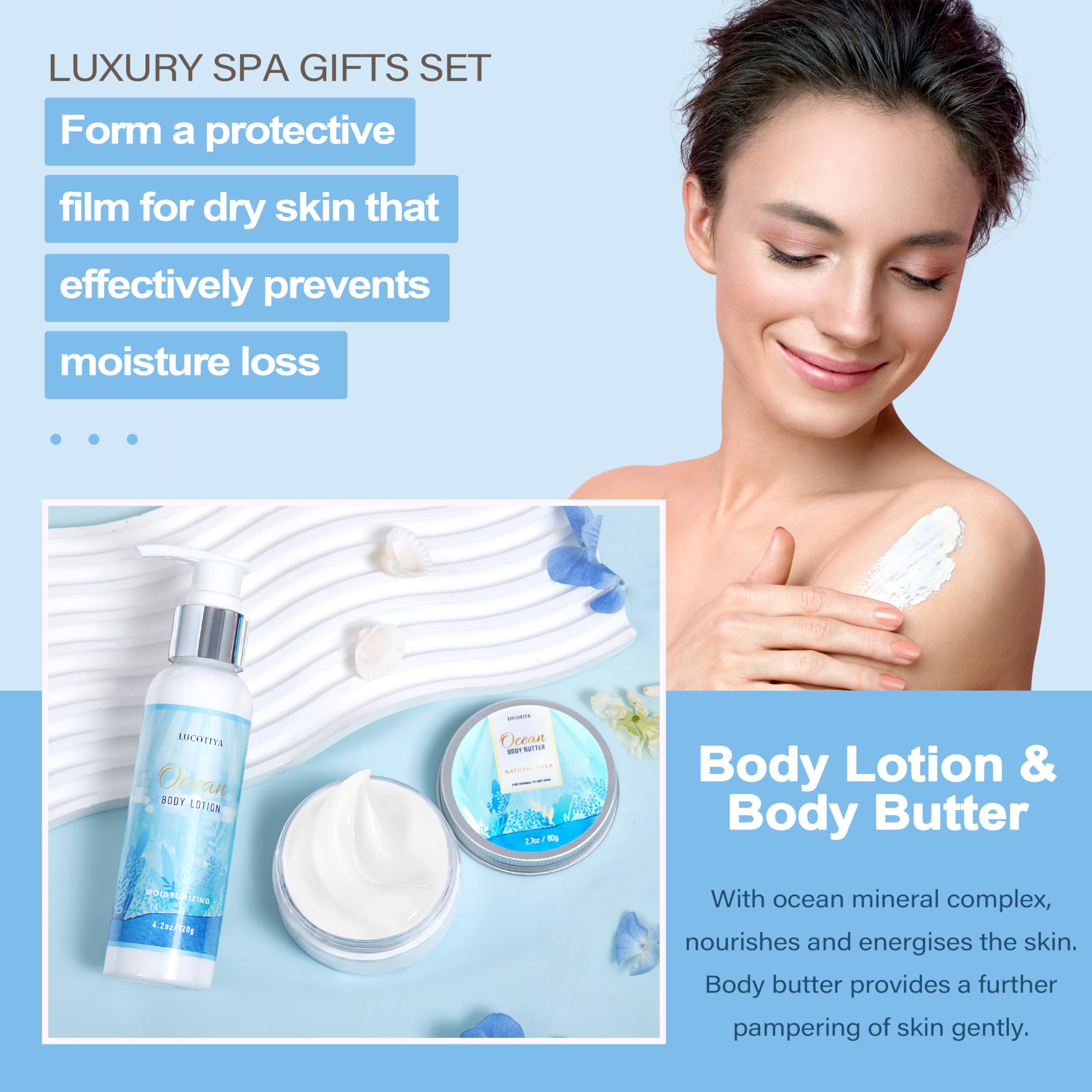 LUCOTIYA body lotion pump detail demonstrating smooth hydration delivery