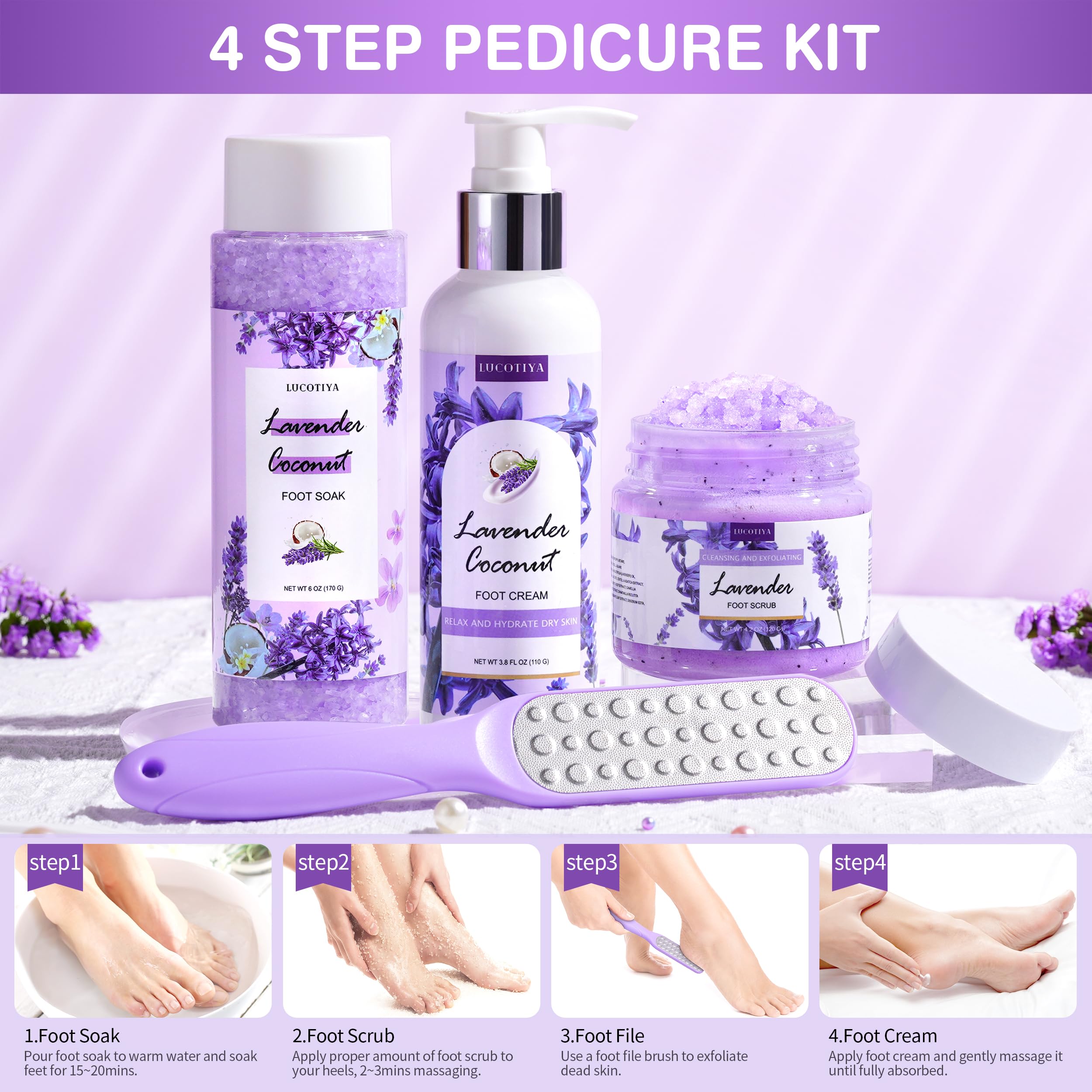 LUCOTIYA kit in use with foot soak bath for relaxing at-home pedicure
