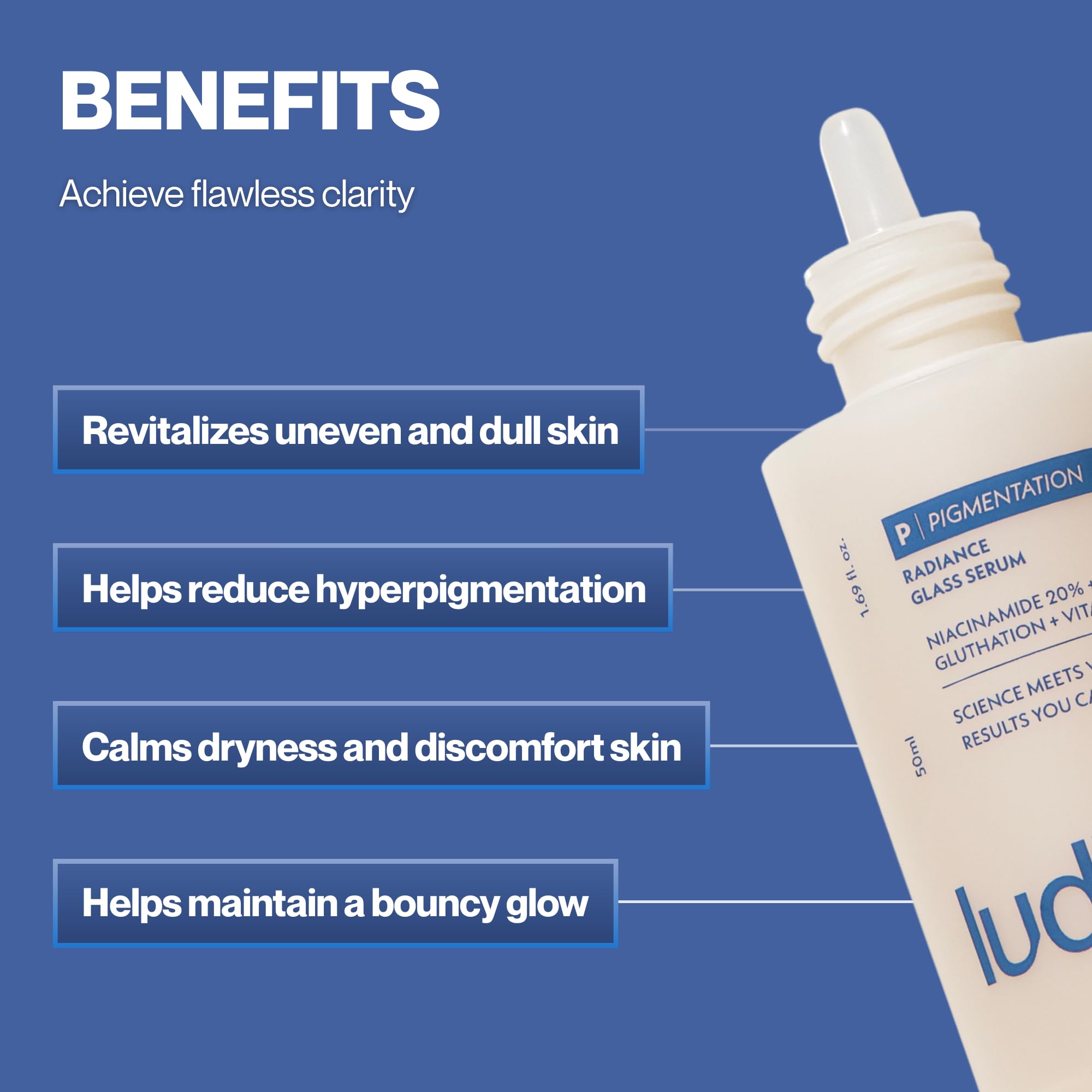 ludient bottle scale in hand demonstrating 1.69oz size and travel-friendly benefit