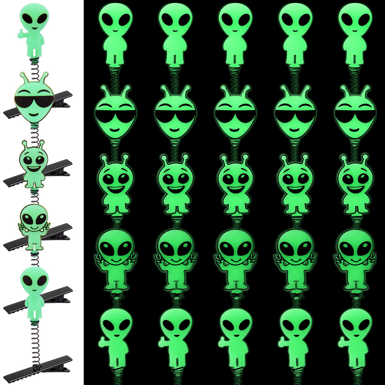 Luinabio front view of 30-piece alien clips showing green glow appeal
