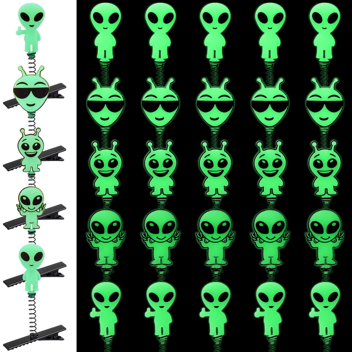 Luinabio front view of 30-piece alien clips showing green glow appeal