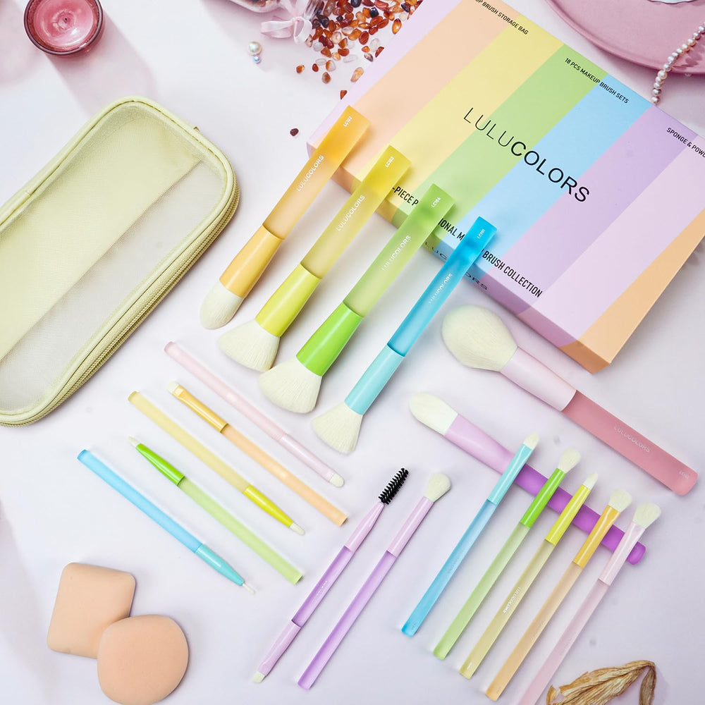 LULUCOLORS fanned brushes close-up showcasing shapes for easy selection and blending